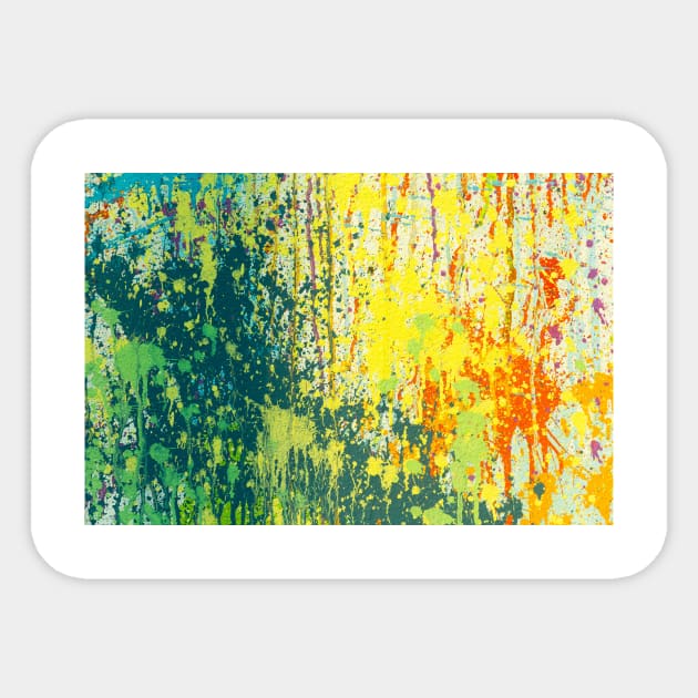 Yellow green and red abstract painting Sticker by mydesignontrack